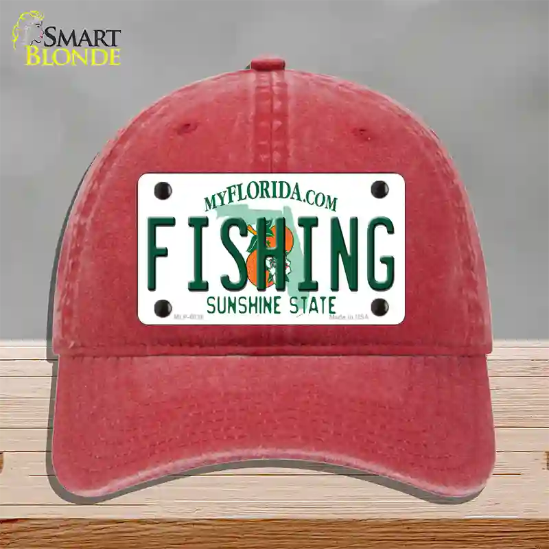 Fishing Florida Novelty License Plate Hat Unconstructed Cotton / Red