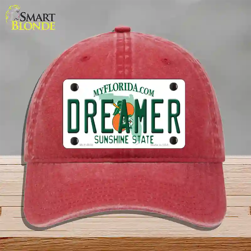 Dreamer Florida Novelty License Plate Hat Unconstructed Cotton / Red