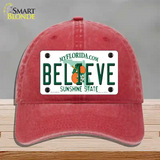 Believe Florida Novelty License Plate Hat Unconstructed Cotton / Red