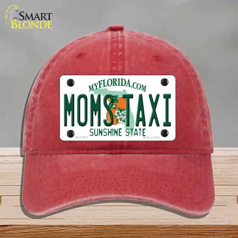 Moms Taxi Florida Novelty License Plate Hat Unconstructed Cotton / Red