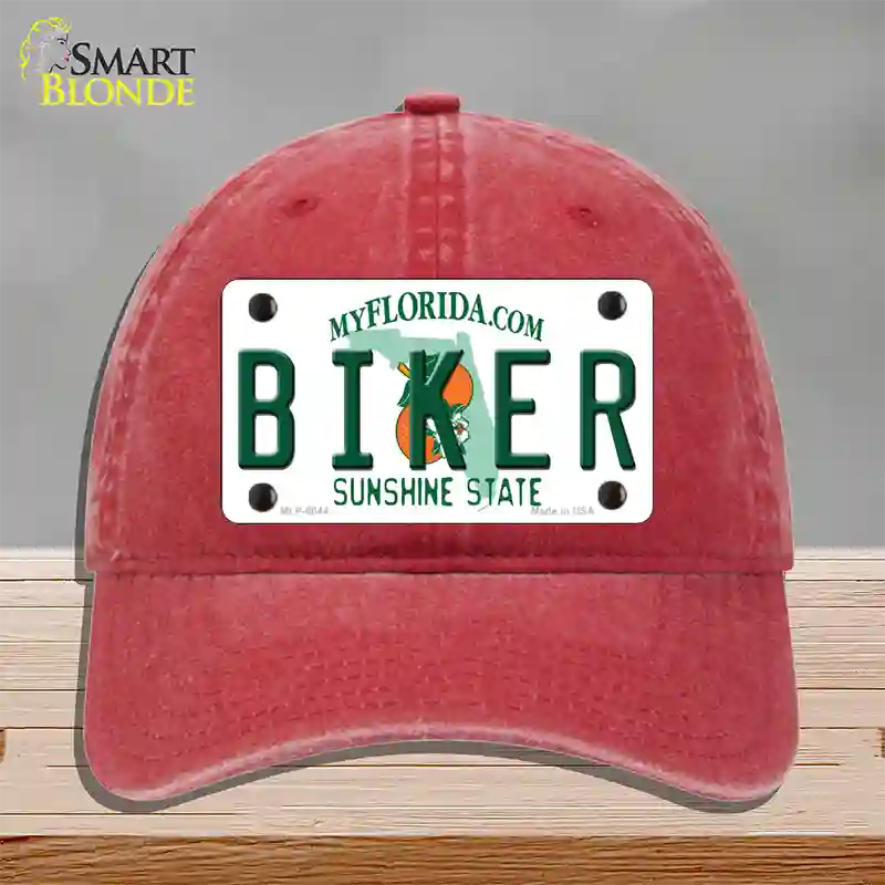 Biker Florida Novelty License Plate Hat Unconstructed Cotton / Red