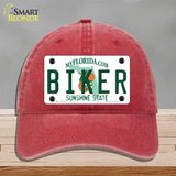 Biker Florida Novelty License Plate Hat Unconstructed Cotton / Red