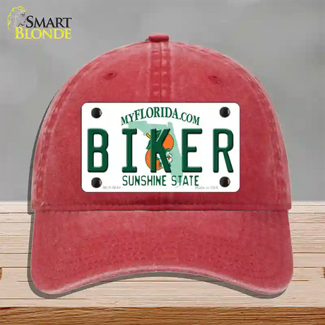 Biker Florida Novelty License Plate Hat Unconstructed Cotton / Red