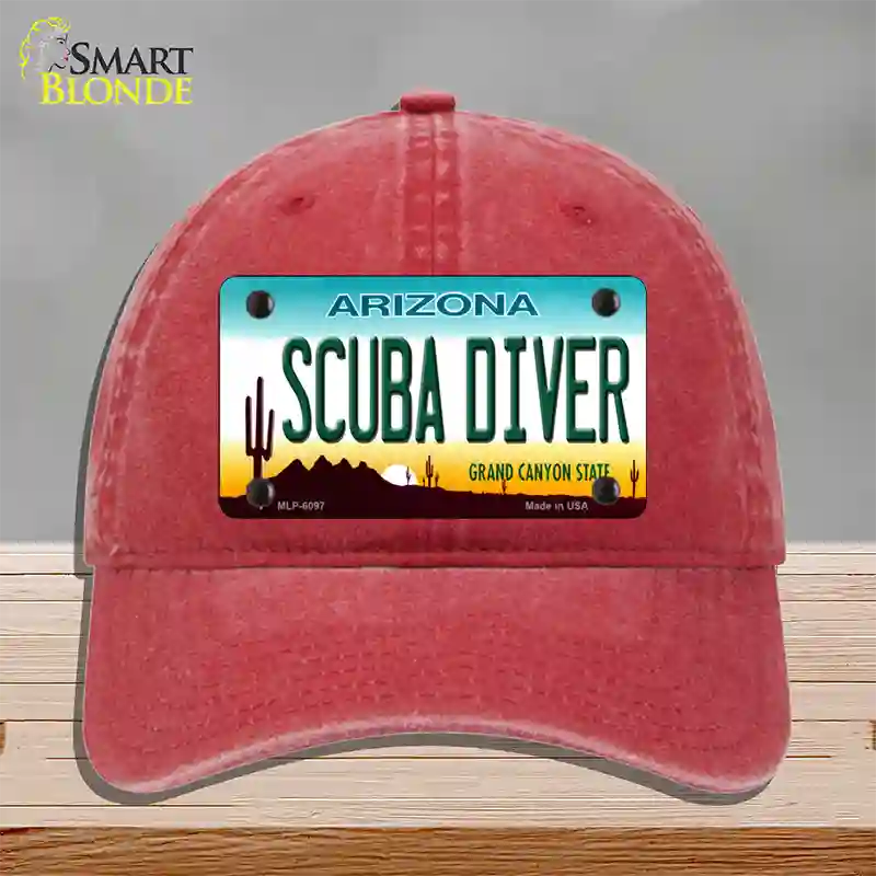 Arizona Scuba Diver Novelty License Plate Hat Unconstructed Cotton / Red