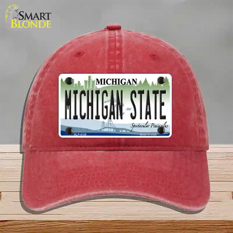 Michigan State Novelty License Plate Hat Unconstructed Cotton / Red