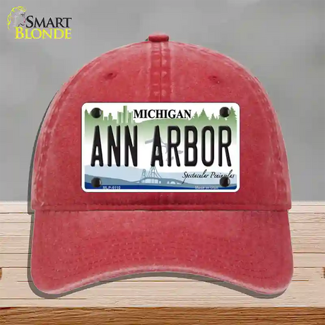 Ann Arbor Michigan Novelty License Plate Hat Unconstructed Cotton / Red