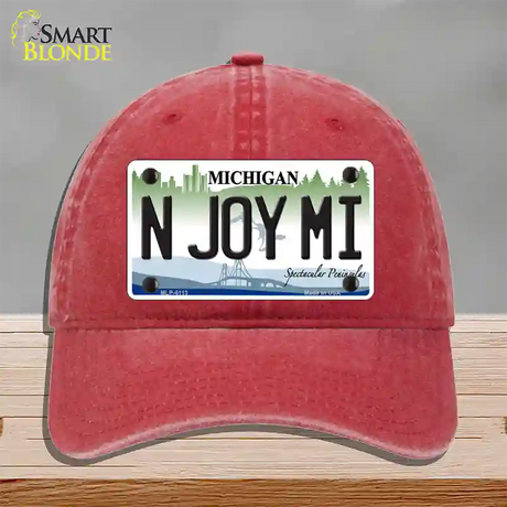 N Joy Mi Michigan Novelty License Plate Hat Unconstructed Cotton / Red