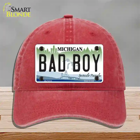 Bad Boy Michigan Novelty License Plate Hat Unconstructed Cotton / Red