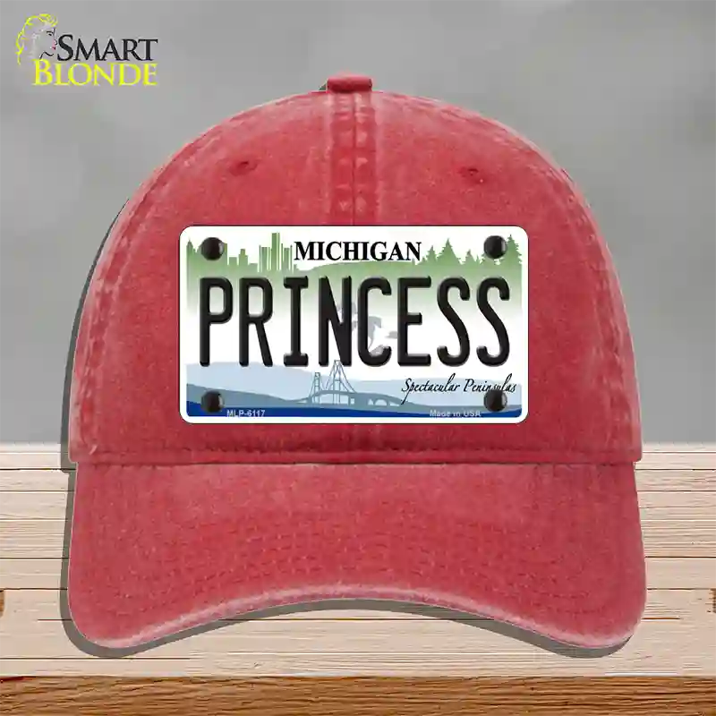 Princess Michigan Novelty License Plate Hat Unconstructed Cotton / Red