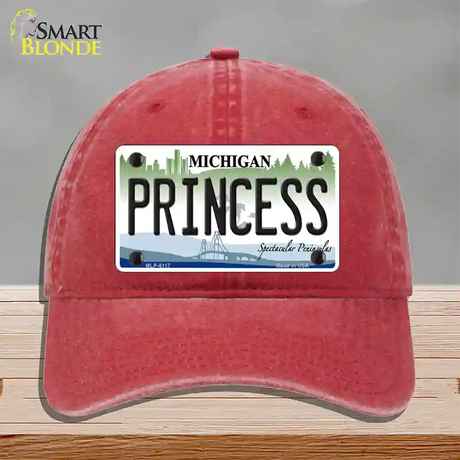 Princess Michigan Novelty License Plate Hat Unconstructed Cotton / Red