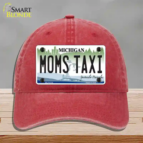 Moms Taxi Michigan Novelty License Plate Hat Unconstructed Cotton / Red