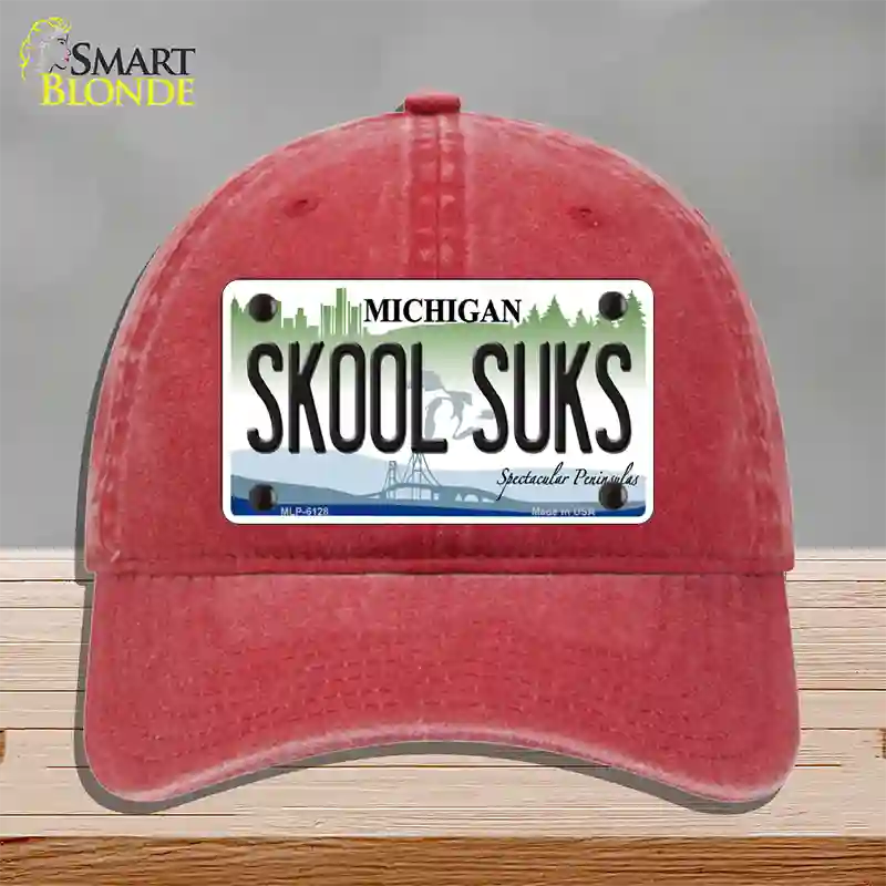 Skool Suks Michigan Novelty License Plate Hat Unconstructed Cotton / Red