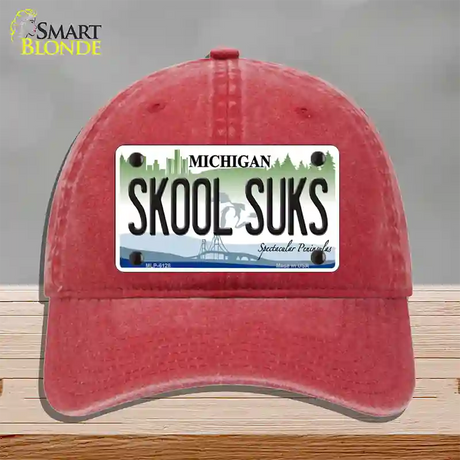 Skool Suks Michigan Novelty License Plate Hat Unconstructed Cotton / Red