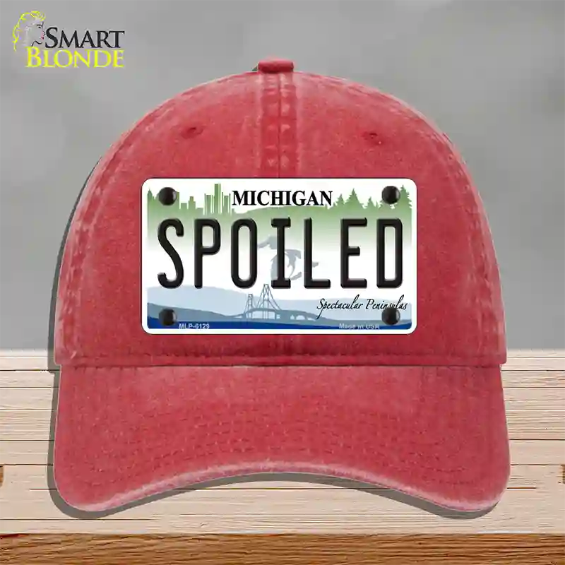 Spoiled Michigan Novelty License Plate Hat Unconstructed Cotton / Red