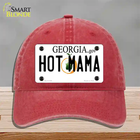 Hot Mama Georgia Novelty License Plate Hat Unconstructed Cotton / Red