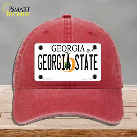 Georgia State Novelty License Plate Hat Unconstructed Cotton / Red