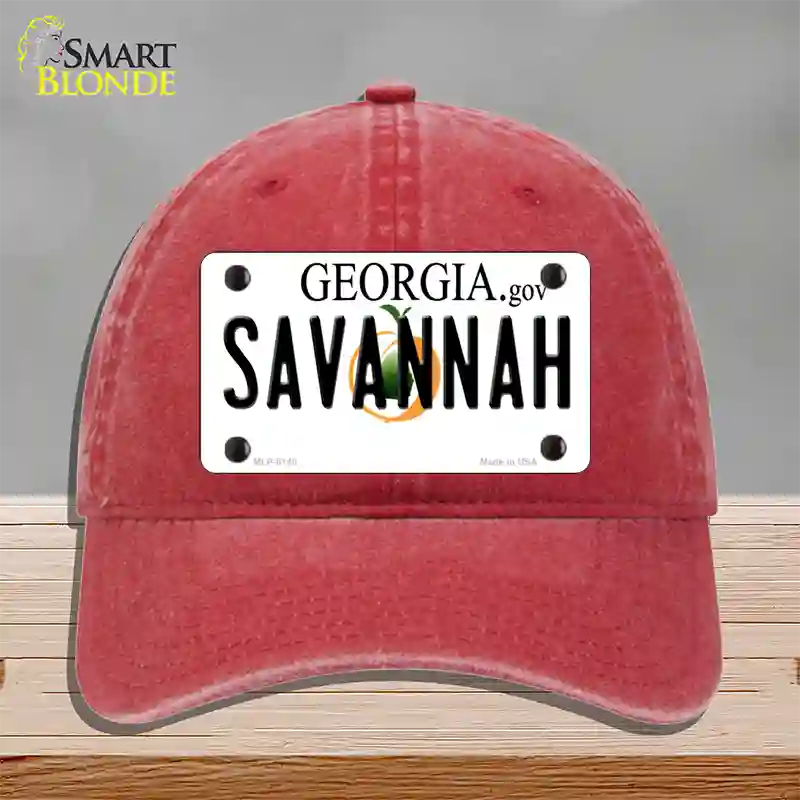 Savannah Georgia Novelty License Plate Hat Unconstructed Cotton / Red