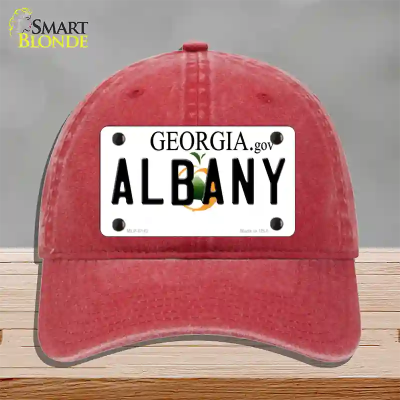 Albany Georgia Novelty License Plate Hat Unconstructed Cotton / Red