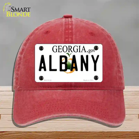 Albany Georgia Novelty License Plate Hat Unconstructed Cotton / Red