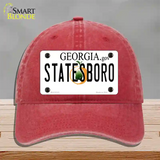 Statesboro Georgia Novelty License Plate Hat Unconstructed Cotton / Red