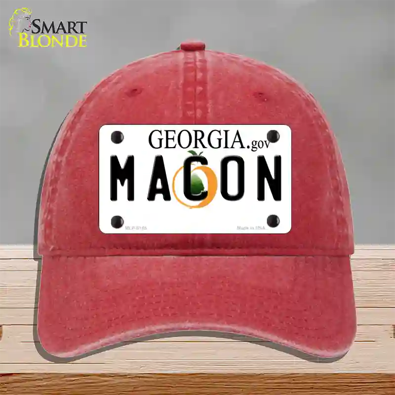 Macon Georgia Novelty License Plate Hat Unconstructed Cotton / Red