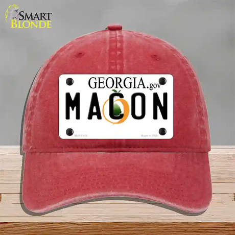 Macon Georgia Novelty License Plate Hat Unconstructed Cotton / Red