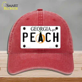 Peach Georgia Novelty License Plate Hat Unconstructed Cotton / Red