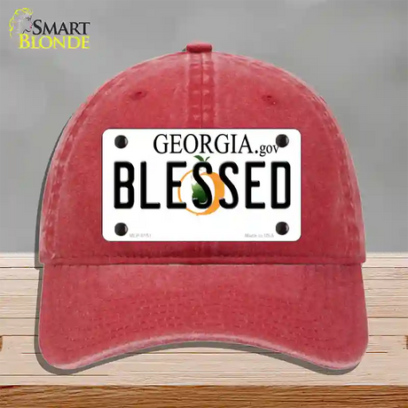 Blessed Georgia Novelty License Plate Hat Unconstructed Cotton / Red