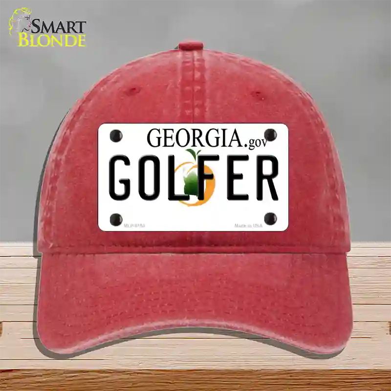 Golfer Georgia Novelty License Plate Hat Unconstructed Cotton / Red