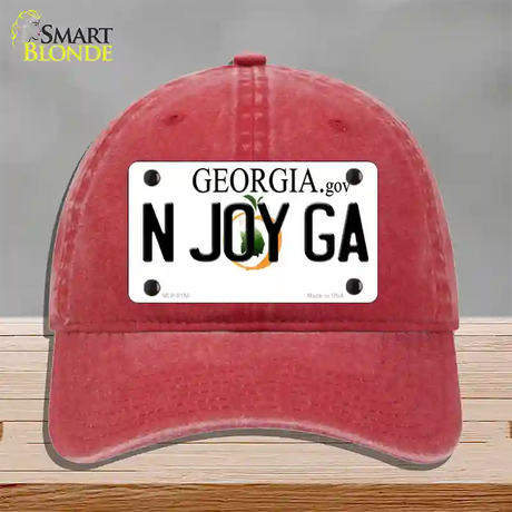 N Joy Ga Georgia Novelty License Plate Hat Unconstructed Cotton / Red