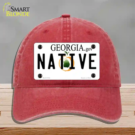 Native Georgia Novelty License Plate Hat Unconstructed Cotton / Red