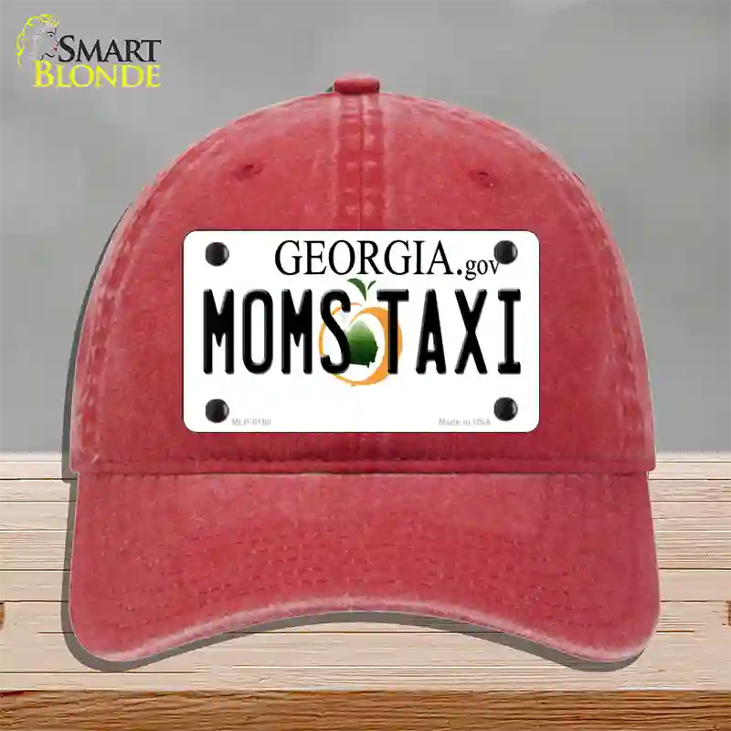 Moms Taxi Georgia Novelty License Plate Hat Unconstructed Cotton / Red