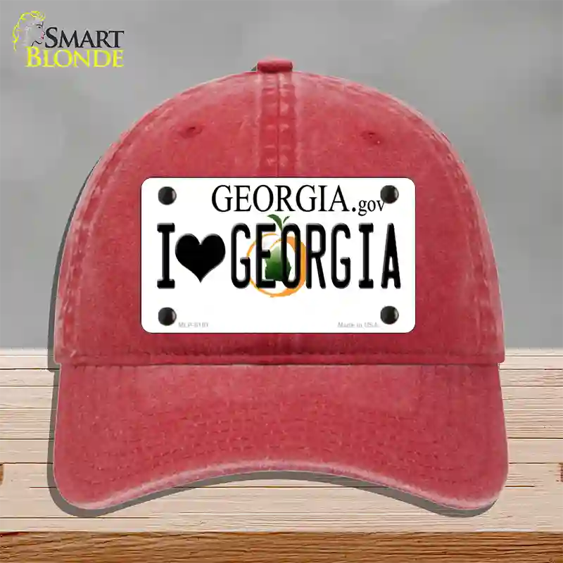 I Love Georgia Novelty License Plate Hat Unconstructed Cotton / Red