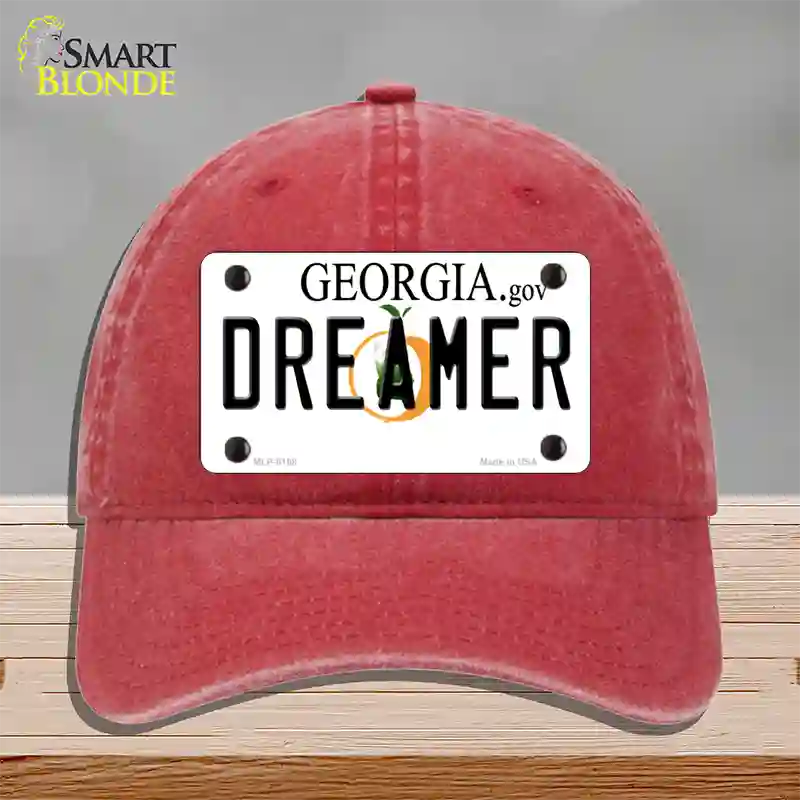 Dreamer Georgia Novelty License Plate Hat Unconstructed Cotton / Red