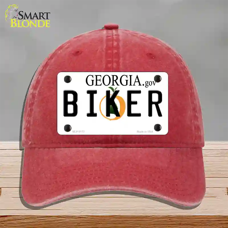 Biker Georgia Novelty License Plate Hat Unconstructed Cotton / Red