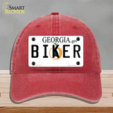 Biker Georgia Novelty License Plate Hat Unconstructed Cotton / Red