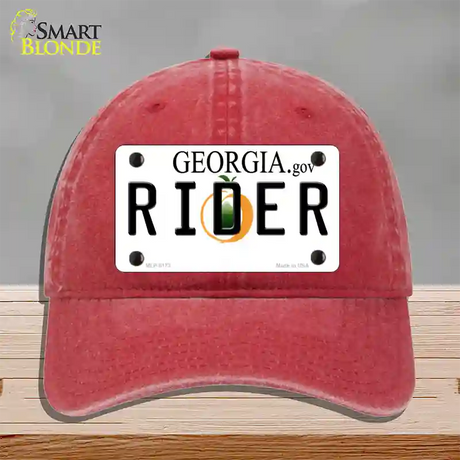 Rider Georgia Novelty License Plate Hat Unconstructed Cotton / Red