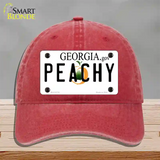 Peachy Georgia Novelty License Plate Hat Unconstructed Cotton / Red