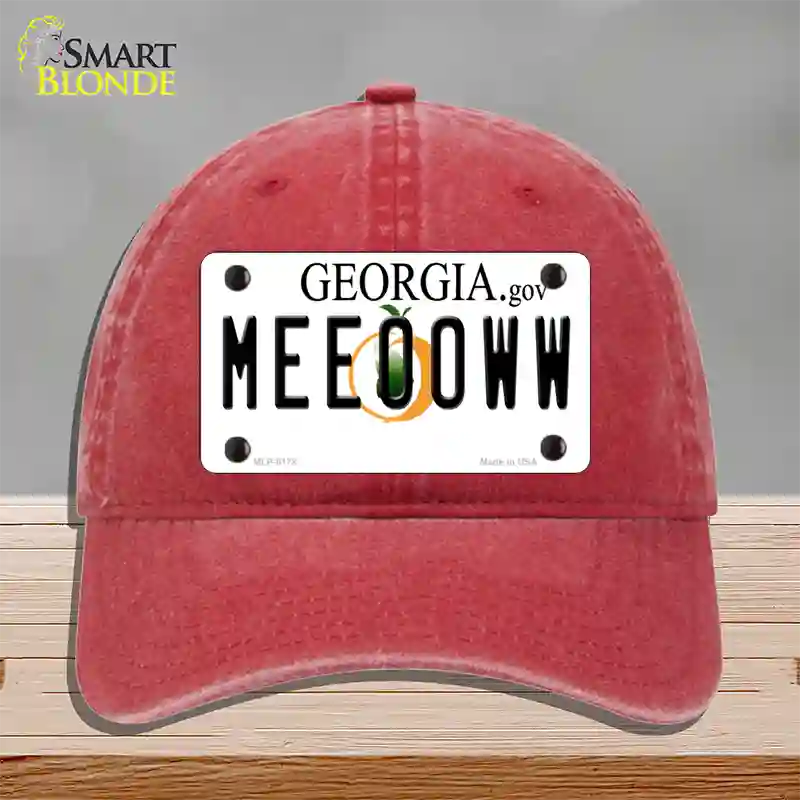 Meeooww Georgia Novelty License Plate Hat Unconstructed Cotton / Red