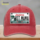 Hot Mama Louisiana Novelty License Plate Hat Unconstructed Cotton / Red