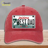 Best Dad Louisiana Novelty License Plate Hat Unconstructed Cotton / Red