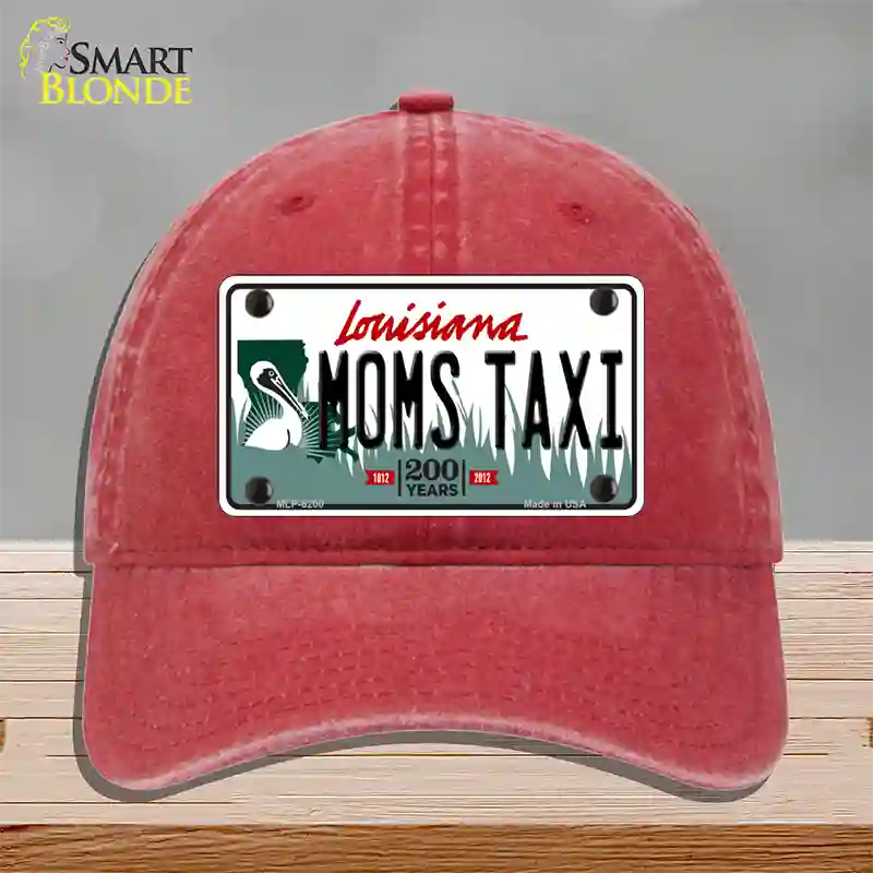 Moms Taxi Louisiana Novelty License Plate Hat Unconstructed Cotton / Red