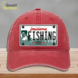 Fishing Louisiana Novelty License Plate Hat Unconstructed Cotton / Red