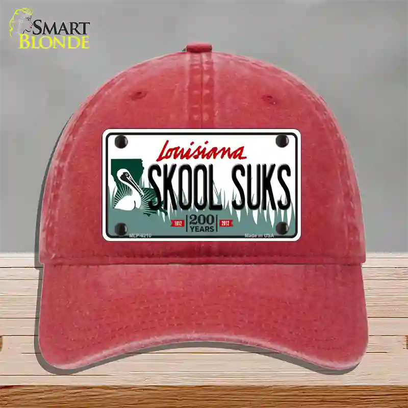 Skool Suks Louisiana Novelty License Plate Hat Unconstructed Cotton / Red