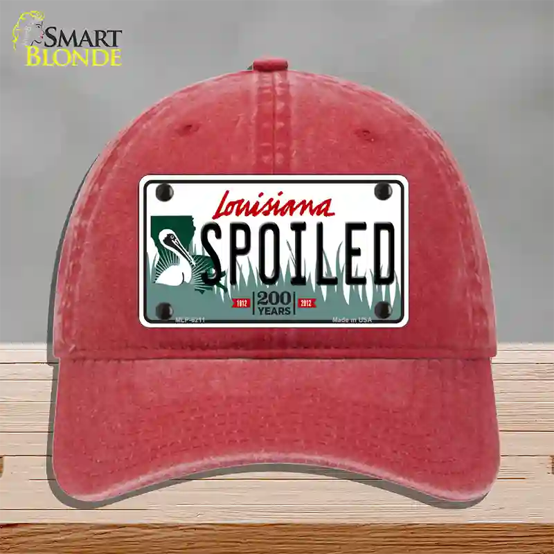 Spoiled Louisiana Novelty License Plate Hat Unconstructed Cotton / Red