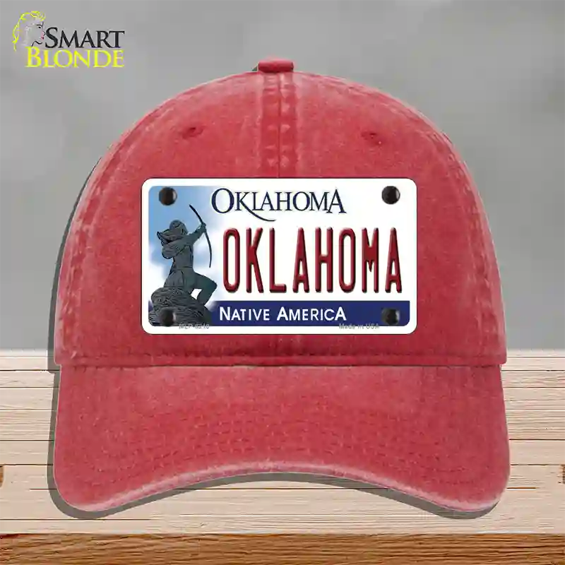 Oklahoma Novelty License Plate Hat Unconstructed Cotton / Red