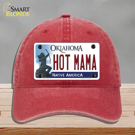 Hot Mama Oklahoma Novelty License Plate Hat Unconstructed Cotton / Red