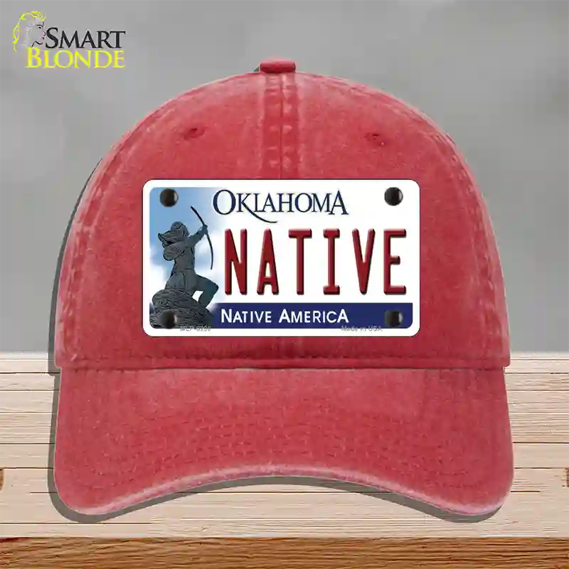 Native Oklahoma Novelty License Plate Hat Unconstructed Cotton / Red