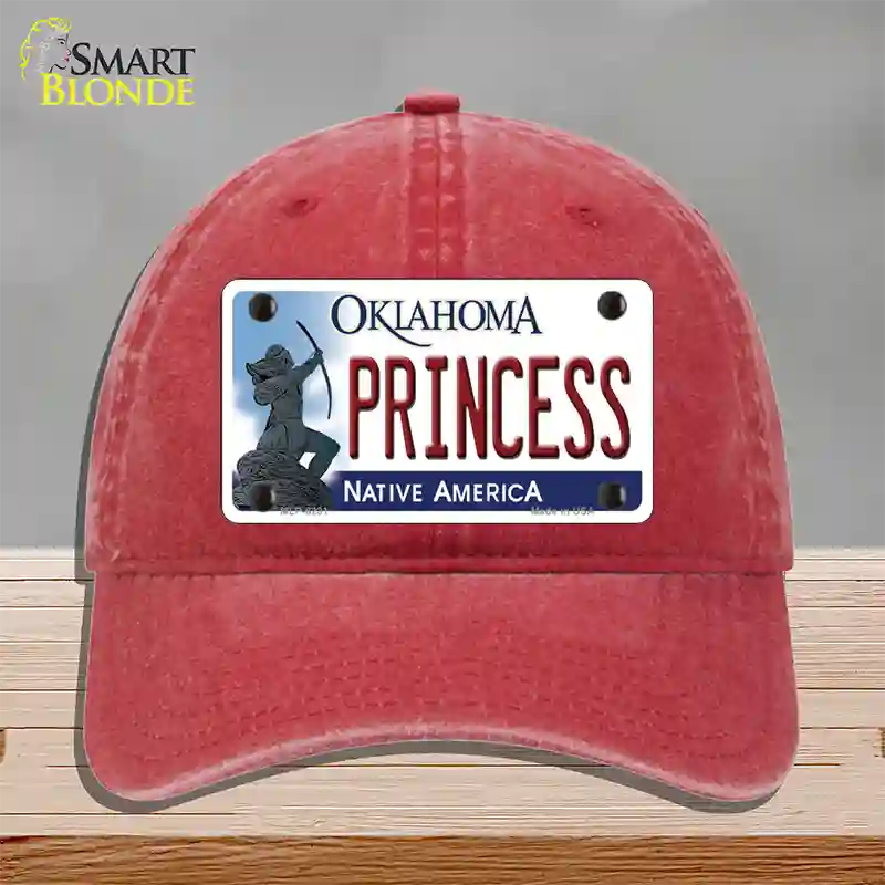 Princess Oklahoma Novelty License Plate Hat Unconstructed Cotton / Red