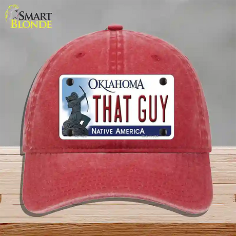 That Guy Oklahoma Novelty License Plate Hat Unconstructed Cotton / Red